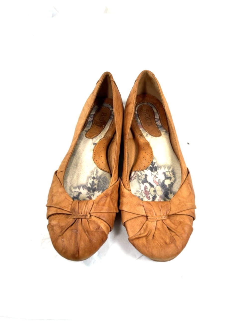 Born Lilly Flat Size 7 Ballet Shoe Tan Leather Slip On Knot Bow